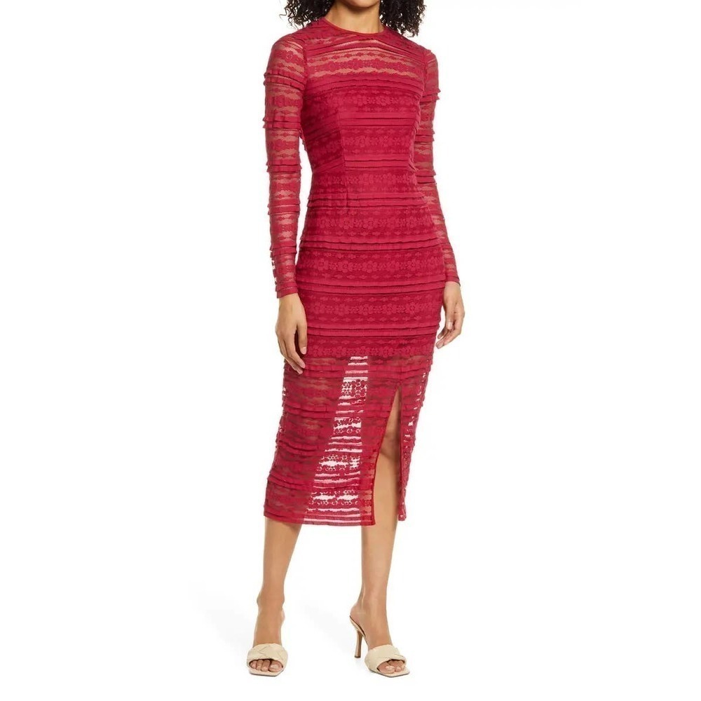 Saylor Suzie Long Sleeve Cotton Blend Lace Sheath Midi Dress Size XS